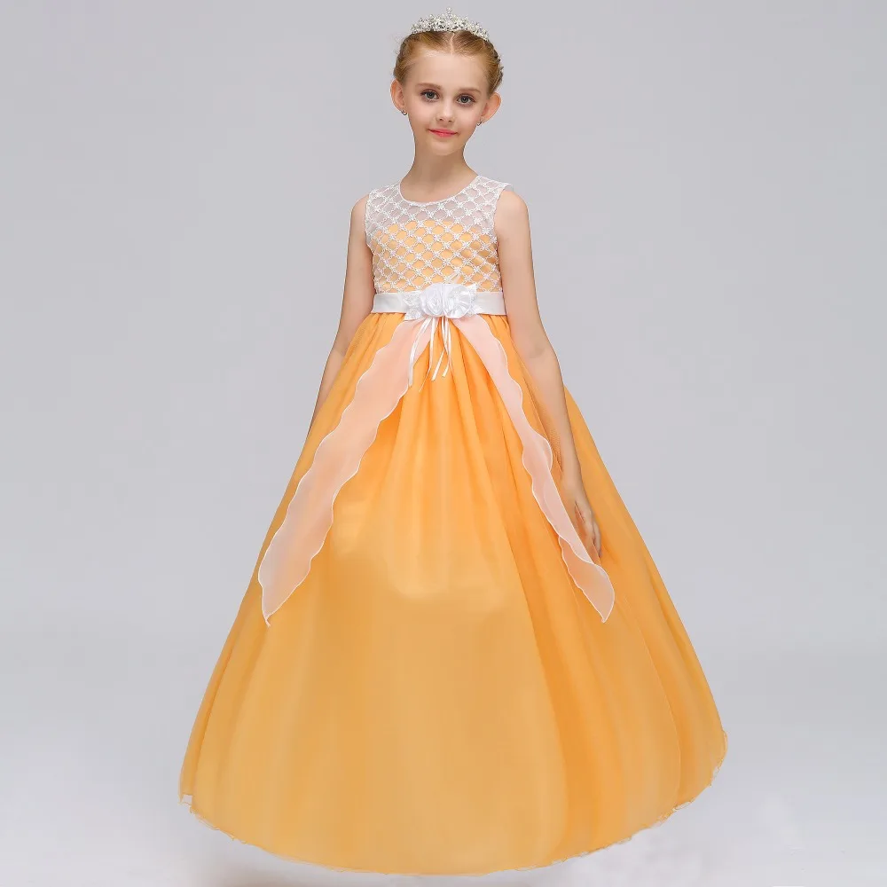 

Retail Fancy Western Style Embroidery Flower Girls Evening Party Long Gown Dress Elegant Tassel Girls Wedding Dress LP-74
