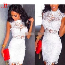2016 weißer spitze cocktailkleider mini kurzen mantel Heimkehr partykleid stehkragen Überwurfhülse mädchen 8. graduierung kleid kleid