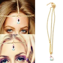 Женская модная металлическая со стразами цепочка на голову Ювелирное Украшение головная повязка с кисточкой