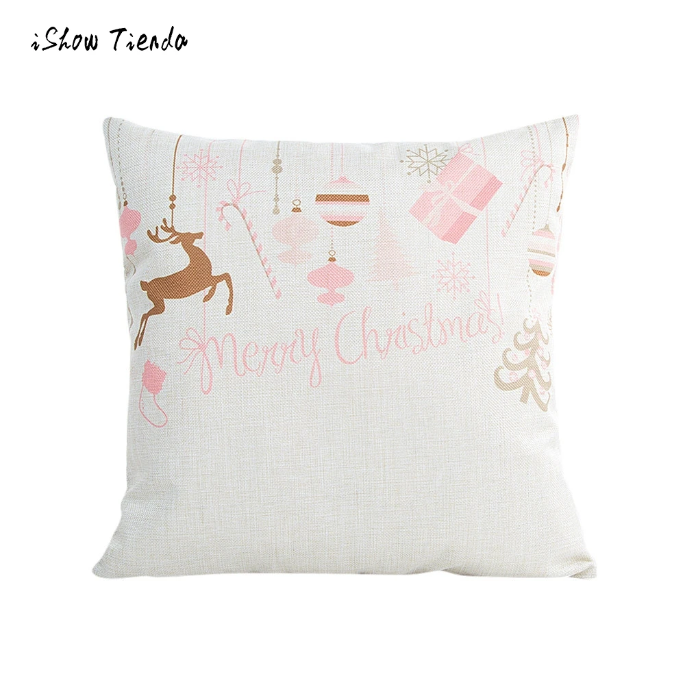 

New Arrival Merry Christmas Pillow covers Linen Cushion Home Pillow Core Girls Cute Pink Square Pillow Case Best Gift For Girls