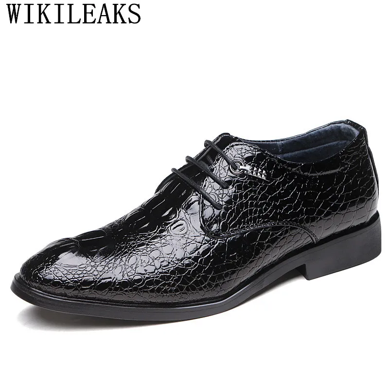 

2019 designer dress oxford shoes for men crocodile skin shoes mens luxury brand black italian wedding shoes men erkek ayakkabi