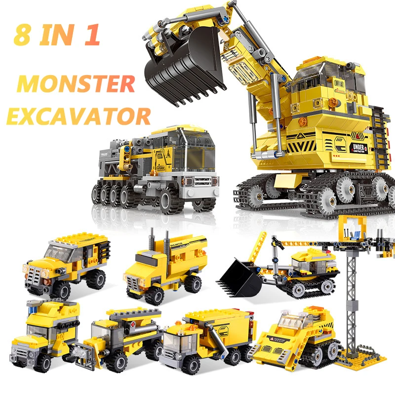 XINGBAO 13002 City Engineering Truck Series 8 IN 1 The Giant Excavator Sets Building Blocks MOC Bricks Compatible Legoings City