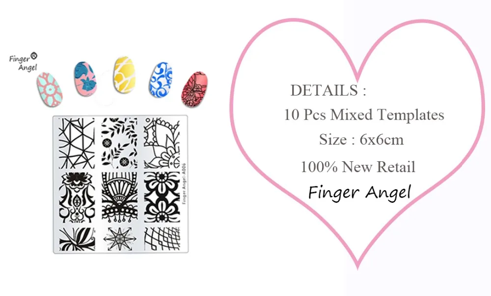 Finger Angel 10 шт штамповочные пластины DIY шаблон для ногтей инструмент для дизайна ногтей# HQ031