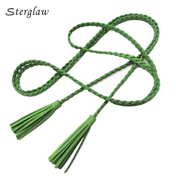 

165CM Summer style womens Matte PU braided belt With tassels dress Modeling belt female waist belts cintos para as mulheres B201