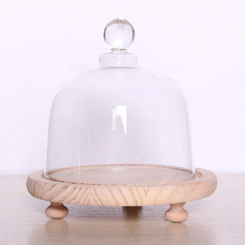 

Glass dome Bell jar Display Case Cloche with Wood Base Heart Handle Dry Flower Ornaments Handmade Craft Cupcake Case