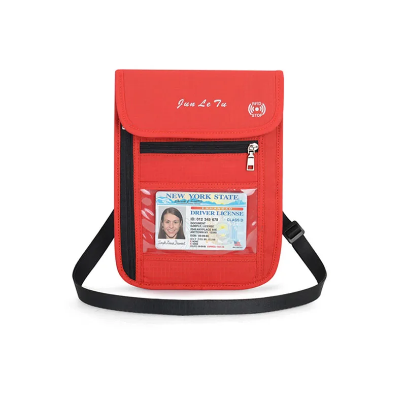 RFID Блокировка Путешествия многофункциональный шейный чехол Обложка для паспорта дорожный кошелек Водонепроницаемый ID держатель для карт для мужчин и женщин - Цвет: Red