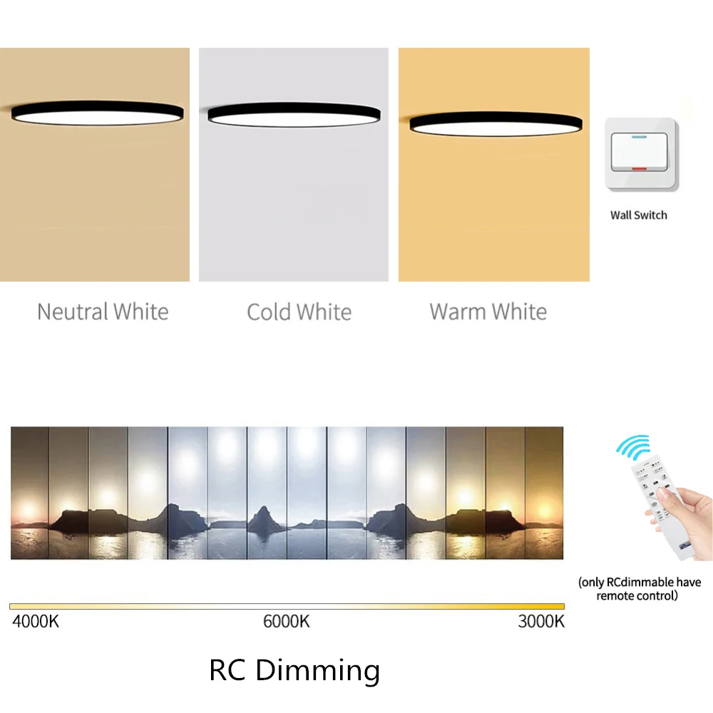  Ultra-thin LED 5cm Ceiling Light Modern Ceiling Lamp Surface Mount Flush Panel Remote Control Light - 32950937459