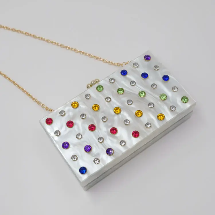 

New 2018 Single Shoulder Wedding Bag Diagonal Package Fashion Acrylic Clutch Multicolored Rhinestone Dinner Bags