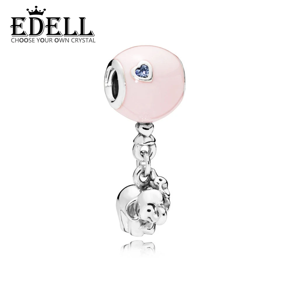 

EDELL 100% 925 Sterling Silver 1:1 Authentic 797239EN160 ELEPHANT AND PINK BALLOON HANGING CHARM Bracelet Original Women
