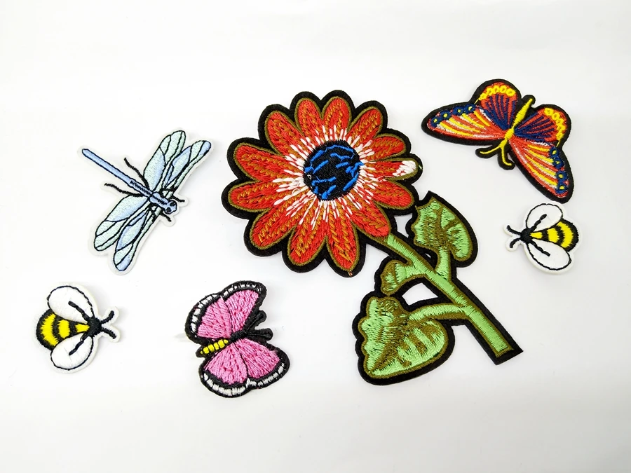 MIX6 sew Iron on Embroidered Patches flowers for Kids Clothing Applique