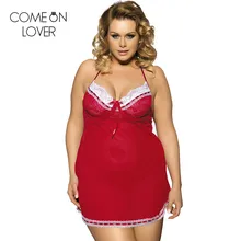 Comeonlover Эротическое платье прозрачное с открытыми плечами Lenceria Эротика мини-платье большого размера с завышенной линией талии Красное Кружевное лоскутное женское белье RE70156