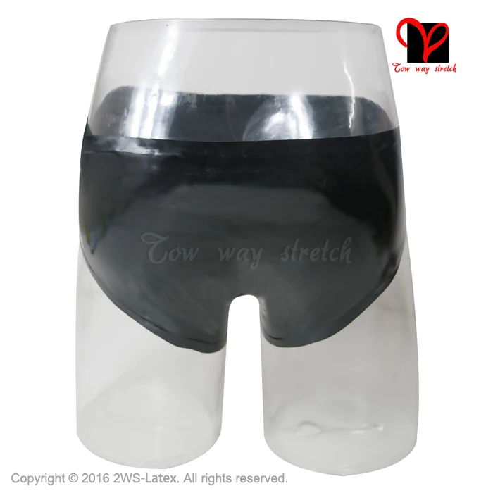 Black Sexy Latex underwear with mould penis sheath open front Rubber pants with condom Shorts KZ-043
