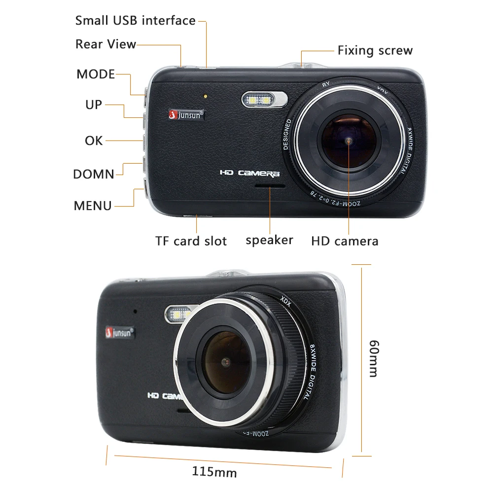 Junsun H7 Car DVR Camera Dual Lens IPS 4.0\
