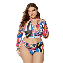 KANCOOLD Three-Piece Women's Swimwear High Waist Printing Long Sleeve Split Suit Brazilian Sexy Bathing Plus Size Swimsuit