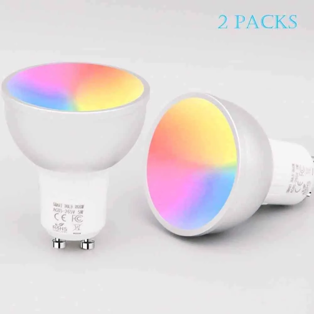 

BOAZSmart GU10 light bulb, Alexa, Google Assistance Voice Control wifi lamp ,RGBW Color Changing smart wifi bulb 85-265V(2Pack)