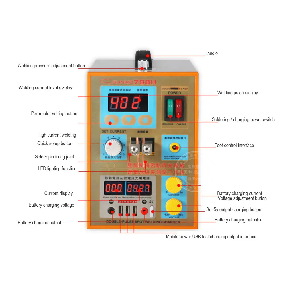 788H-3 USB Батарея точечный сварочный аппарат двойной импульсный прецизионный сварочный аппарат литиевая батарея тест Зарядка батареи точечный сварочный аппарат