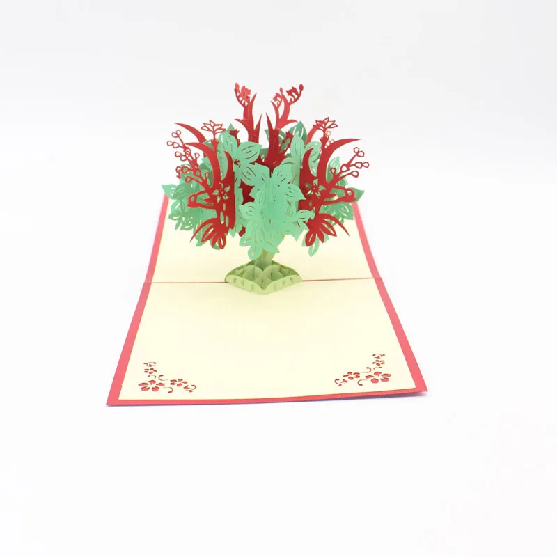  3D Handmade New Year Red and Blue Christmas Tree Paper Invitation Greeting Cards PostCard Thanksgiv - 32842067675