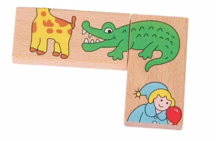 Классический деревянный 15 шт. животных головоломки-домино игрушка, деревянные Обучающие Детские игрушки мультфильм животных головоломки игрушки
