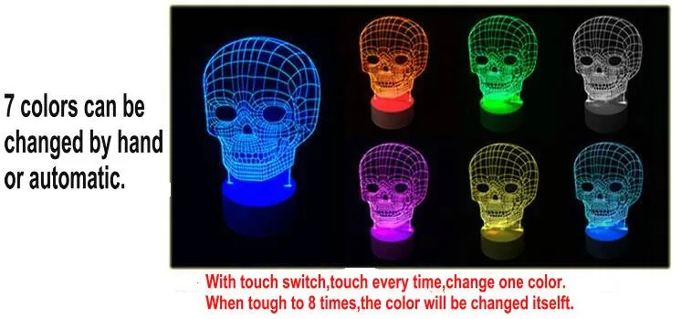 7 цветов Иллюзия 3D флуоресцентный Скелет светильник новинка ночник для подарка