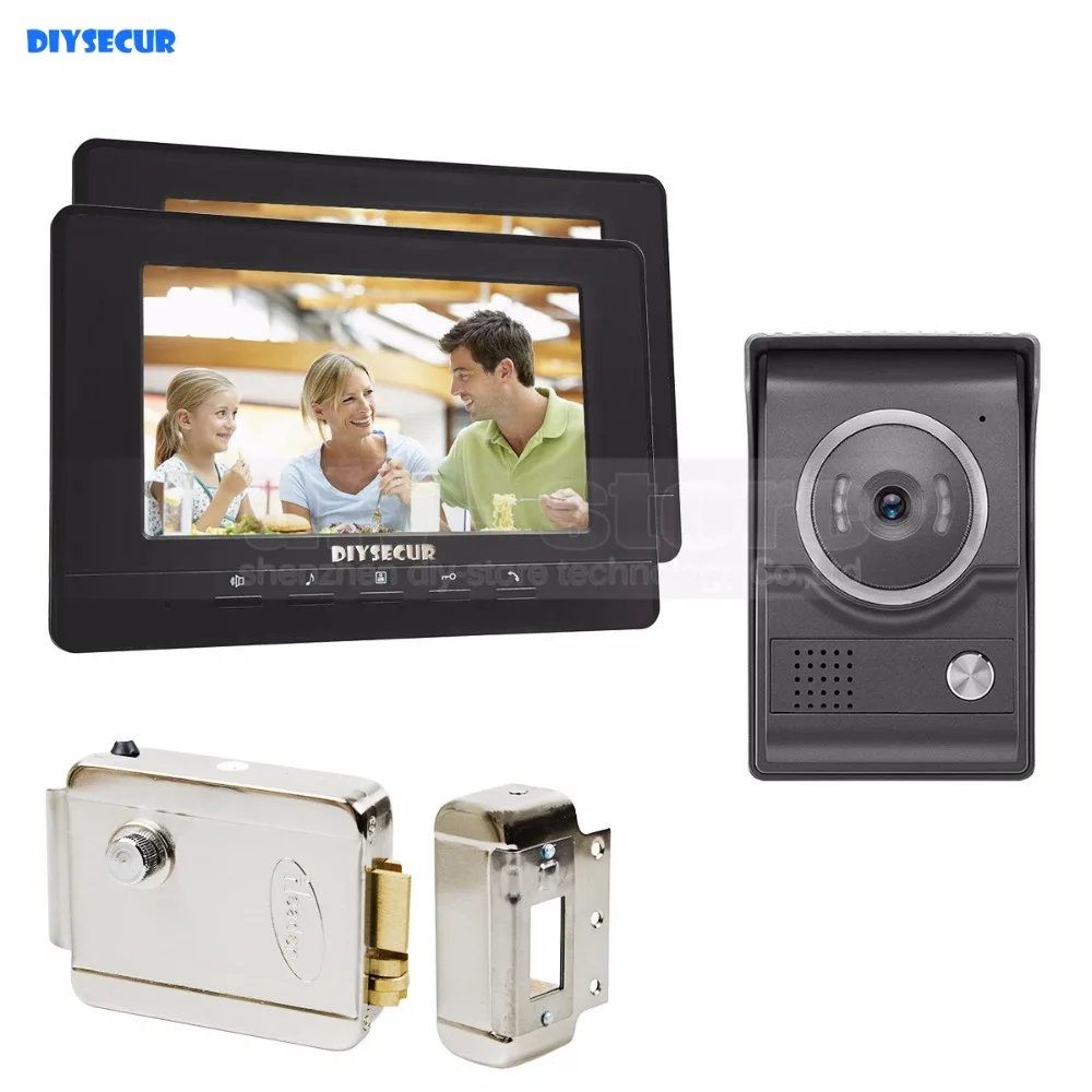 

DIYSECUR 7 дюймов видеодомофон видео домофон 700TV линия ИК ночного видения HD камера + электрический замок для домашнего офиса Завод 1V2