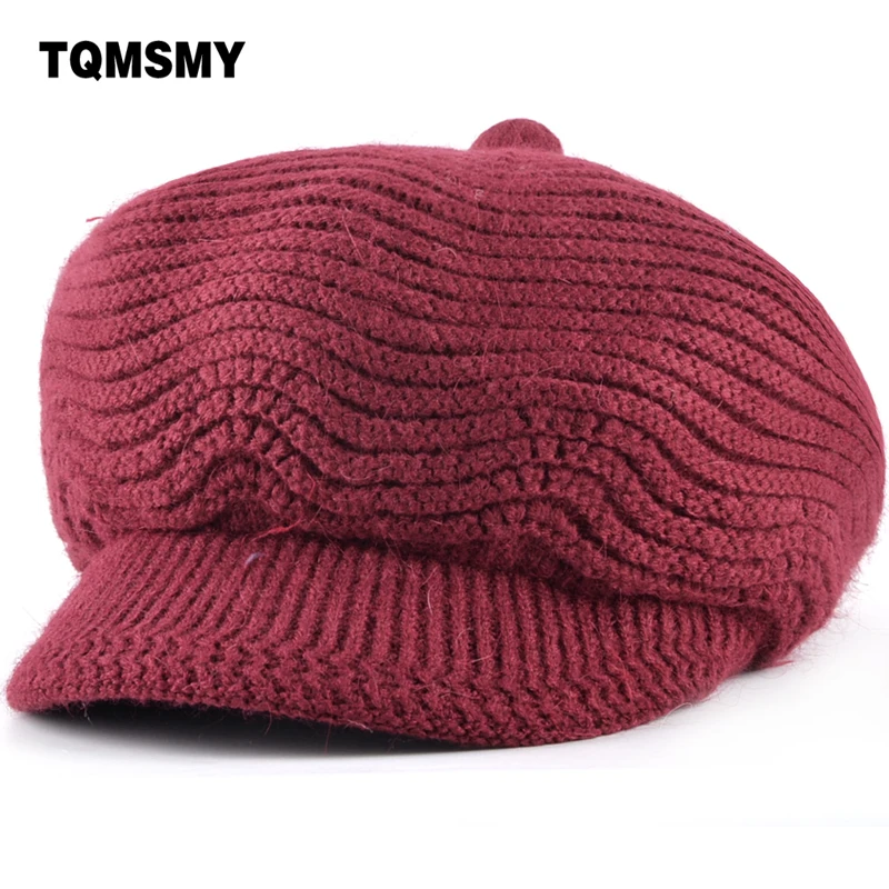 

TQMSMY Winter Beret Women Warm Knitted Thicken Rabbit Fur Wool Beret Hat Ladies Beanie Hat Visor Newsboy Hat cap for Women TMC37