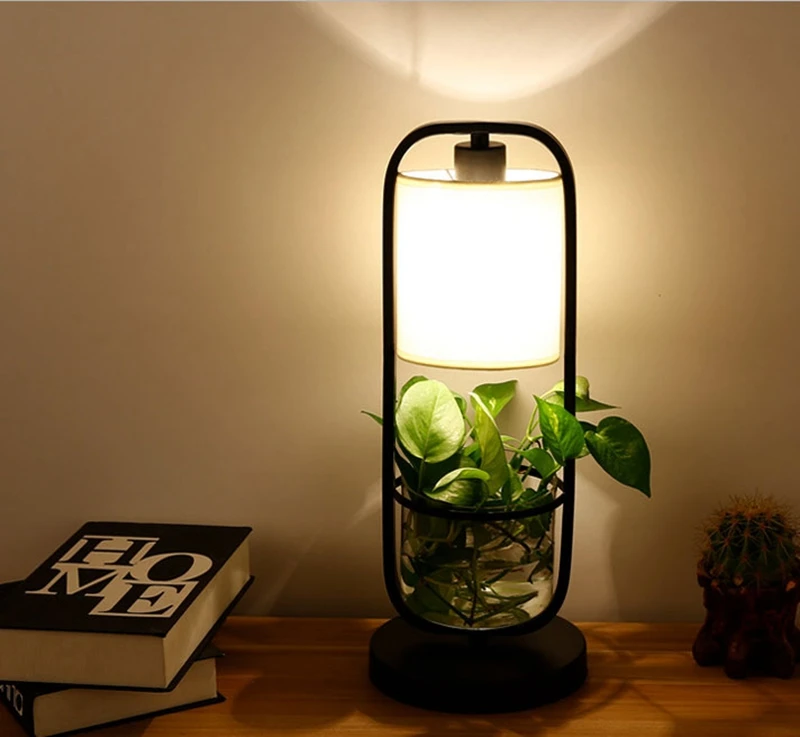 Creative Plant Table Lamp Study Bedroom Bedside Lamp Reading Living Room Table Light with Clear Glass Basin Home Decoration Lamp (6)