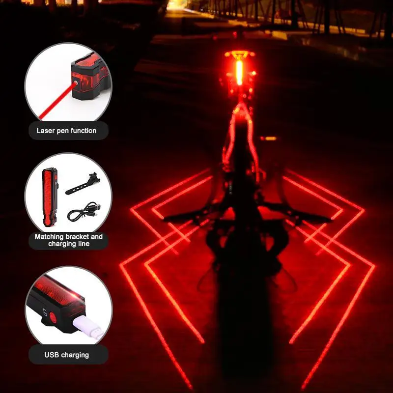 

USB Rechargeable 5 LED+ 1 Laser Bicycle Taillight IPX5 Waterproof Safety Warning Bike Cycling Rear Lamp Bicycle Accessories
