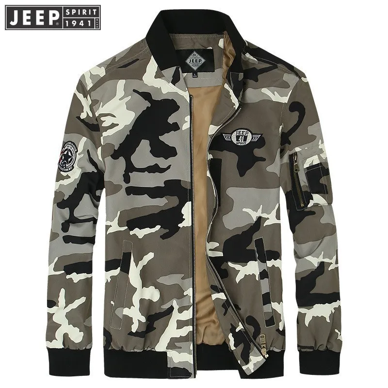 

JEEP SPIRIT 2018 Autumn Spring Cargo Jackets Coat Cargo Safari Camouflage Cotton Clothes Long Sleeve Solid Color Fashion Jacket