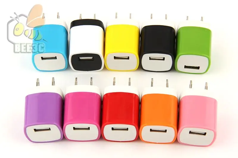 Красочные 1A США Plug AC Мощность адаптер квадратного типа стены дома Зарядное устройство один порт USB Зарядное устройство для iPhone 4 5 6 10 видов цветов 500 шт./L