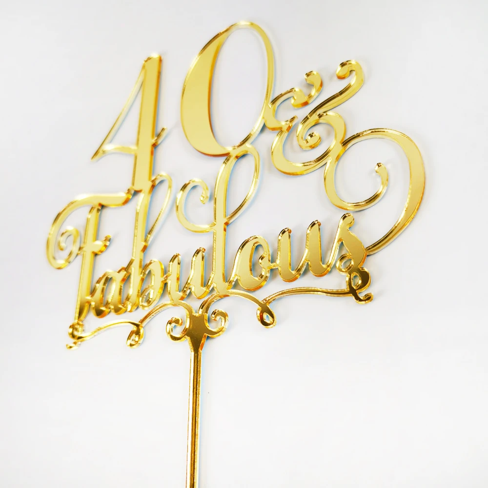 40& Fabulous Cake Topper 40th Fortieth Birthday Party Topper Anniversary Cake Decorations Supplies Cake Accessory