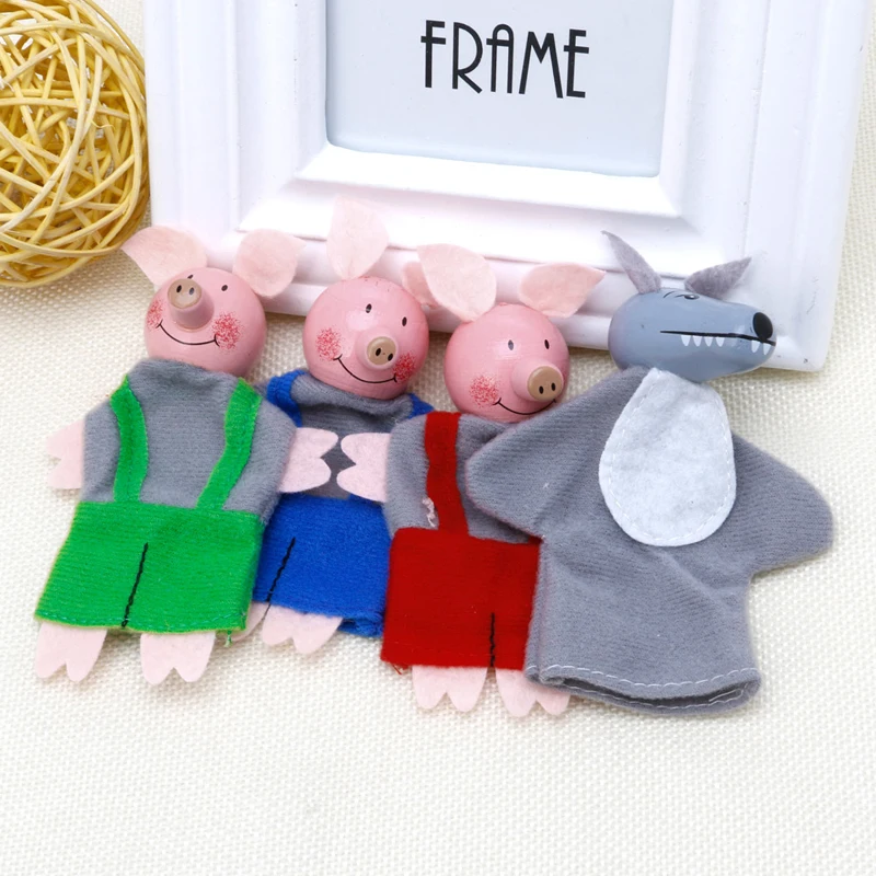 4 шт. забавные Три поросенка пальчиковые куклы деревянные головы развивающие игры для детей игрушки
