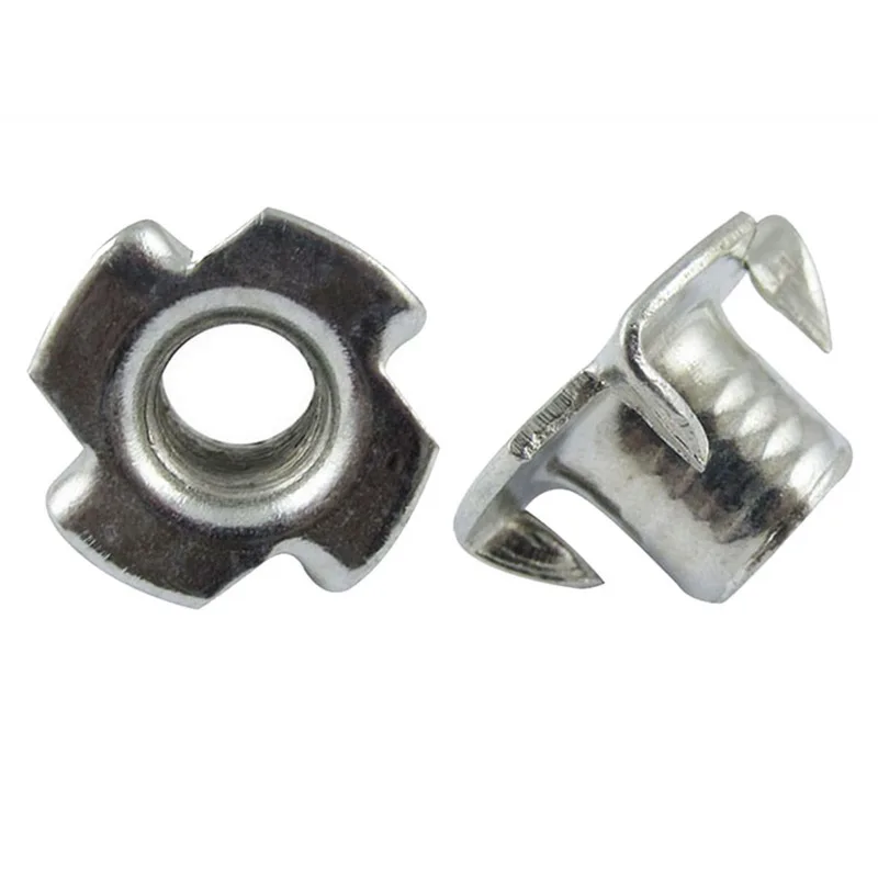 Urijk 100pcs/set Galvanized T Nuts 4 Pronged Tee Nut Four jaw Furniture
