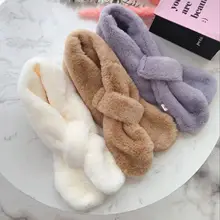 Милый зимний детский шарф с искусственным кроличьим мехом на воротнике, роскошные брендовые шарфы для девочек, мягкий шейный платок, теплый плотный кроличий мех