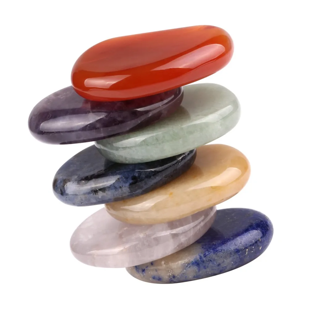 

7 pieces Chakra Stones Set Natural Palm Crystals for Reiki Healing Feng Shui Decor with one Pouch 2018 New Arrival