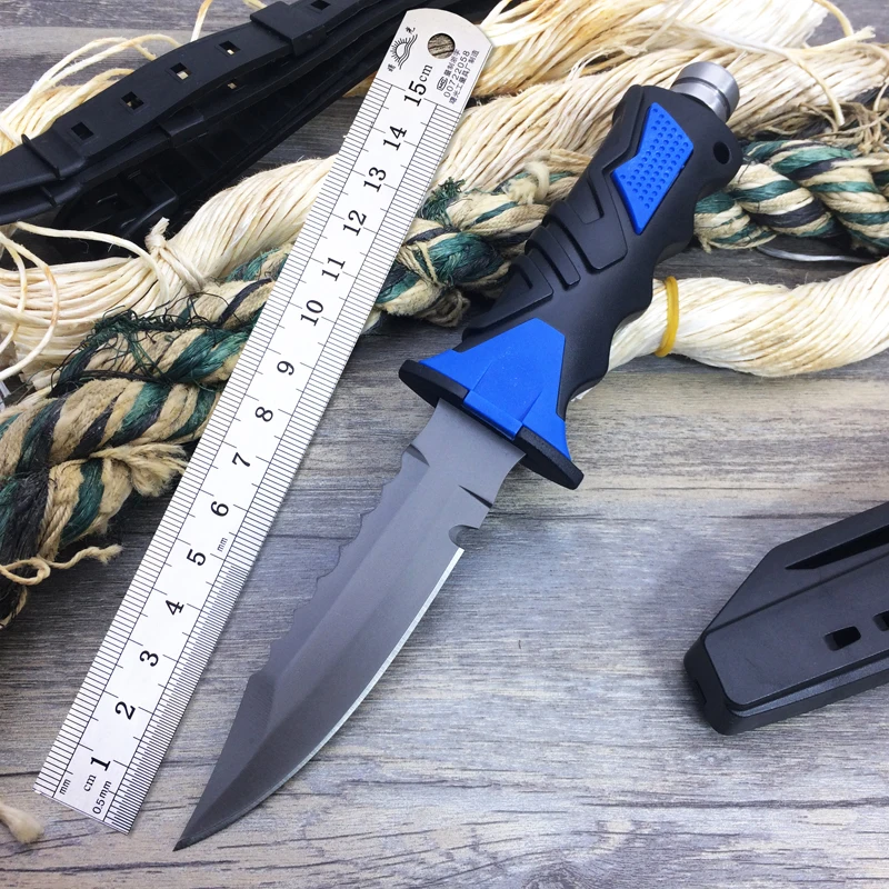 New Arrival Outdoor Diving Knife 440c Blade Rubber Handle Black Coating