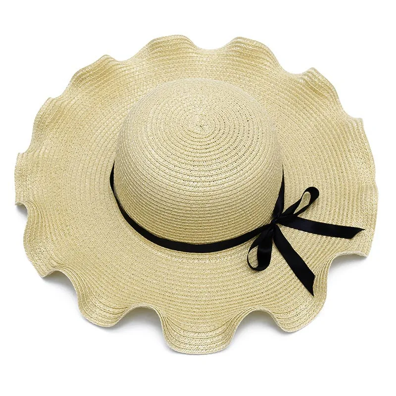 Персонализированное пользовательское имя тестовый Логотип Женская пляжная шляпа от солнца кружевная лента бант волнистая большая соломенная шляпа с полями наружная летняя шляпа Кепка