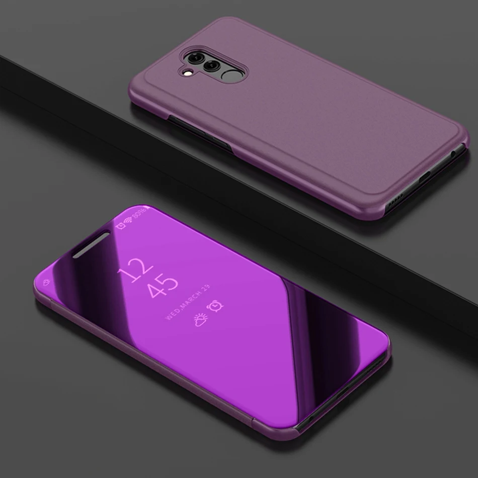 Fluorescent Purple Роскошный зеркальный чехол для huawei mate 10 Lite mate 20 Pro с зеркальным покрытием для huawei mate 20X mate 9 Pro, откидной кожаный чехол с подставкой - Цвет: Fluorescent Purple