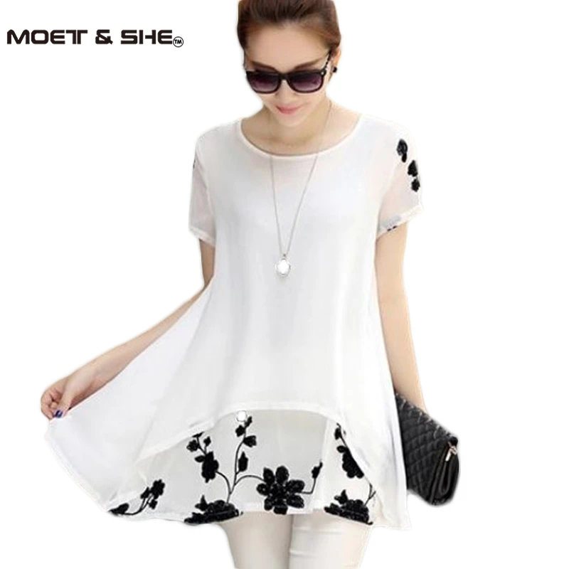 Image Add 5XL vestidos femininos Fashion Chiffon Casual Dess Women New Arrived Loose Short Sleeve Flower Patchwork Mini Dress  D53558