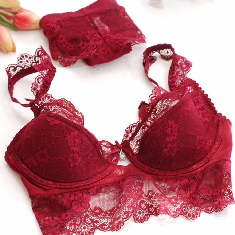 Ultra-thin Sexy Transparent Lace Bra Thin Underwear Comfortable Breathable Push Up Bra Set bra panty sets