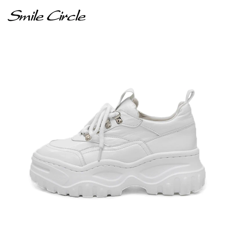 

Smile Circle women's sneakers chunky platform shoes sneakers ladies shoes Fashion Lace-up flat casual Shoes white 2019 spring