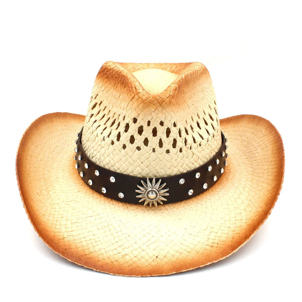 Handmade Weave Straw Women Western Cowboy Hat With Tassel Ribbion Size 58CM - Цвет: C7 CBF