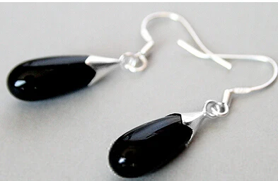 

11.23 New Pair Black Agate Onyx Teardrop Dangle Earrings Discount 35%