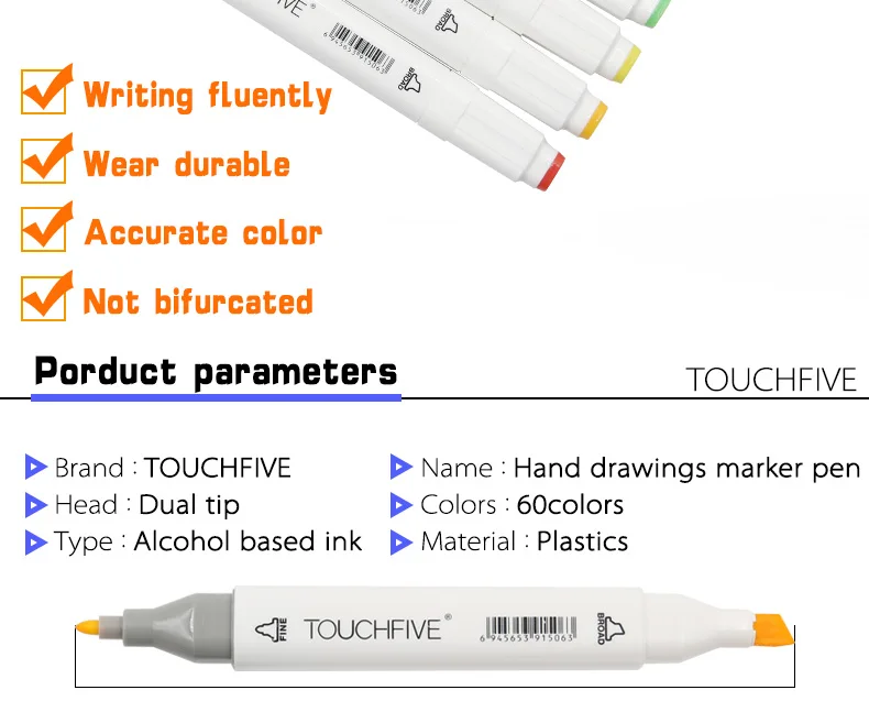 Touchfive 30/40/60/80/168 Цвета ручка маркер комплект Dual Head эскиз маркеры кисточки ручка для рисования манга анимация дизайн товары для рукоделия