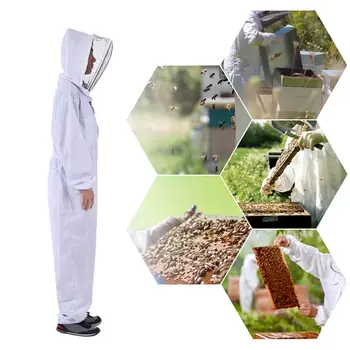 

Beekeeping Protective Equipment White Beekeeping Suit with Removable Round Clear View Fencing Veil Full Body Suit Hat Smock