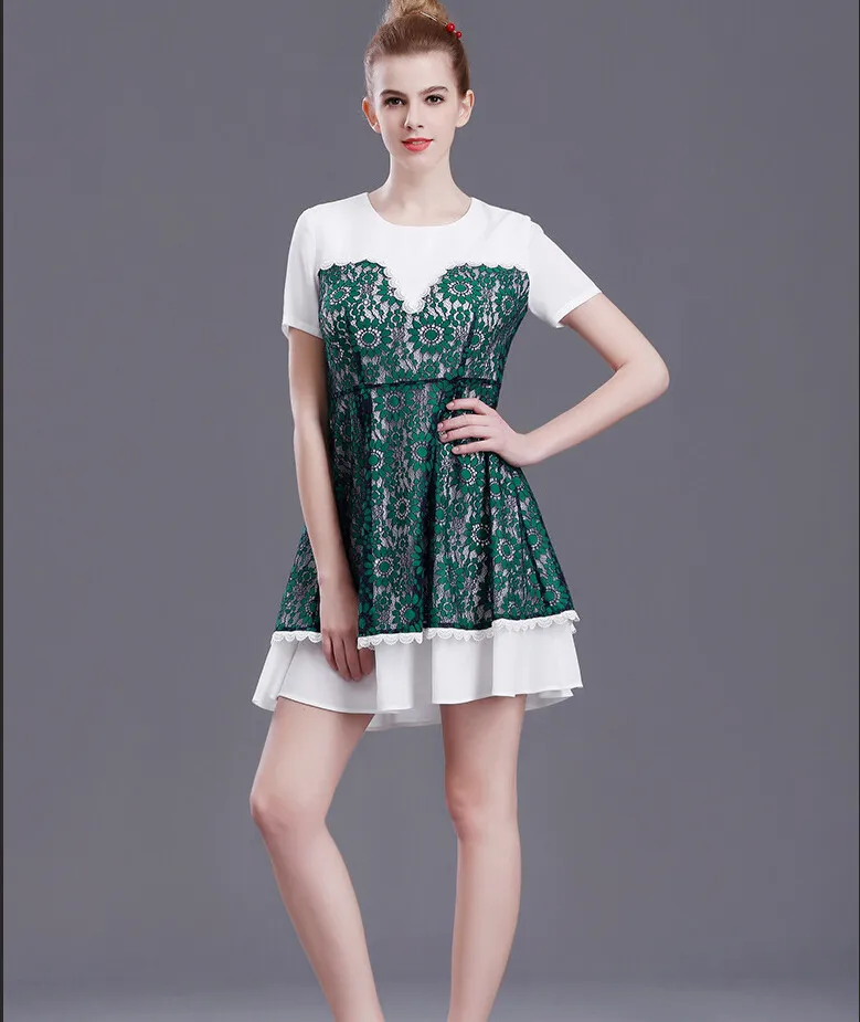 women o neck spliced lace dress 7_