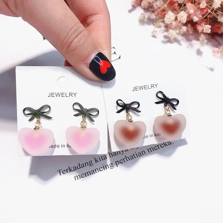 acrylic bow fluorescence heart earring 925 silver pin Hypoallergenic fadeless fashion jewelry stud earrings for women girl gift