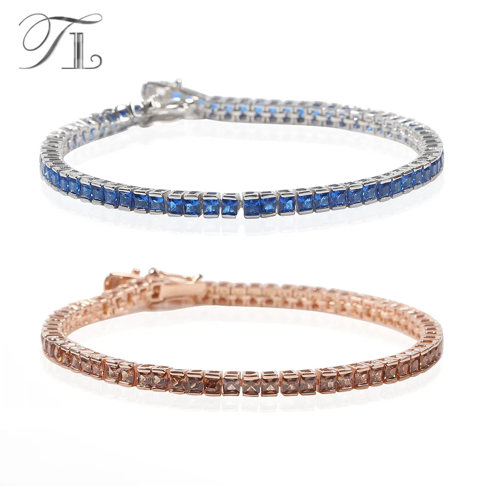 

TL Real 925-Sterling-Silver Bangle Bracelets For Women Inlay With Cut Cubic Zirconia Crystal Bracelets Fashion Silver Jewelry