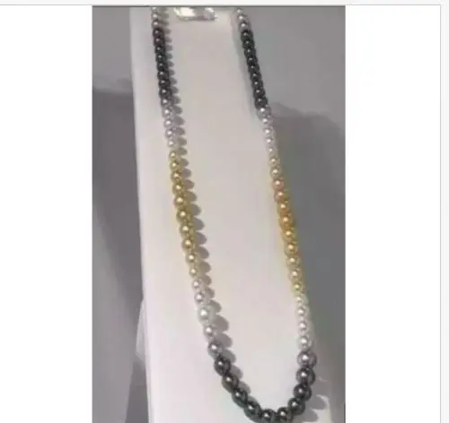 

14k gold 10-11mm south sea natural gold white black multicolor necklace 24inch