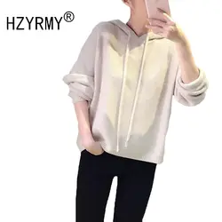 HZYRMY осень-зима Новый Для женщин кашемировый свитер Мода с капюшоном воротник свободно большой размер высокое качество блузка шерсть