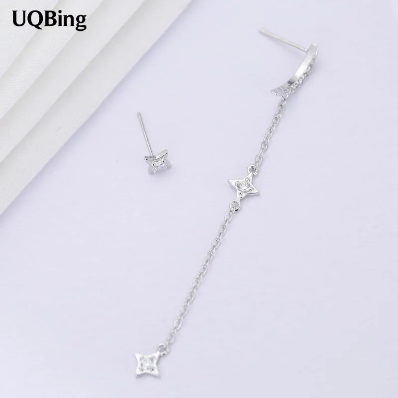 Серебряных серег Moon Star асимметричные серьги-гвоздики из стерлингового серебра 925 пробы для женщин хорошие ювелирные изделия Brincos